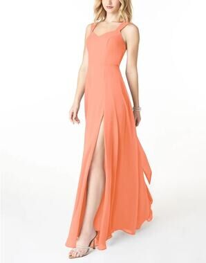 Azazie Jane Chiffon Bridesmaid Dress Size 6 Coral Mai Tai Wedding Formal Event